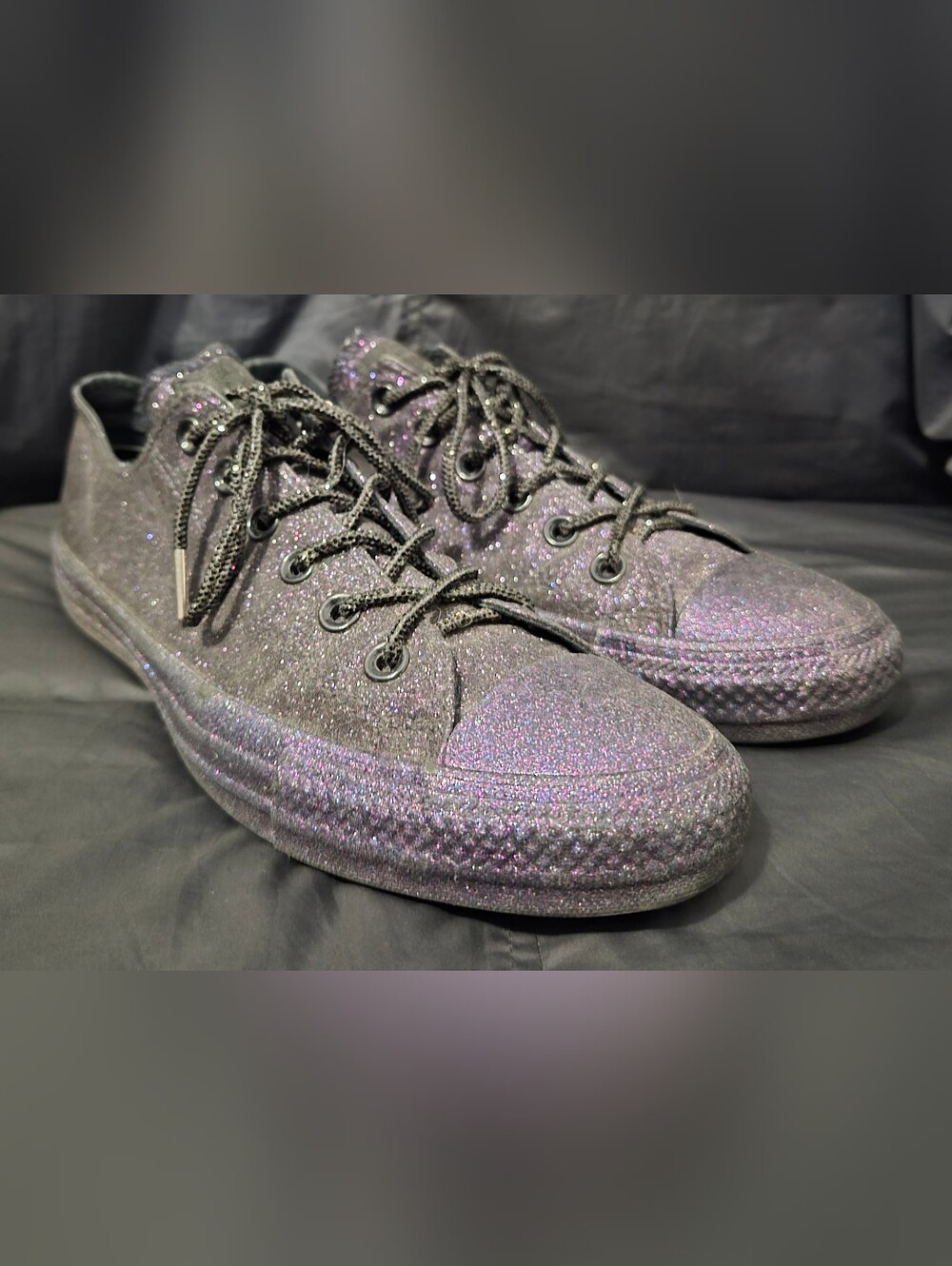 Women's Converse Chuck Taylor All Star Low Glitter "Black/Grape" (162992C) Sz. 9